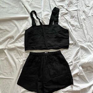 Black Crop Top and Shorts Set